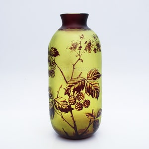 Harrach Cameo Glass Vase • Antique Bohemia Czech Art Glass Sculptural Flower Design Vase • Lime Green Glass Vase, c 1905 Eclectic Home Decor