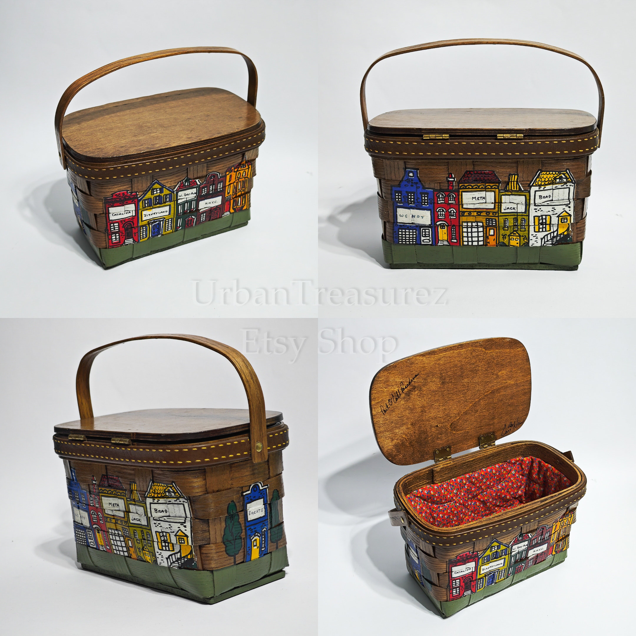 70s Caro Nan Slat Basket Purse • Iconic Vintage Cityscape Hand
