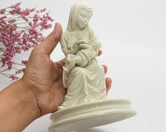 授乳中の母親の磁器像/彫刻、母性の装飾、ヴィンテージアート