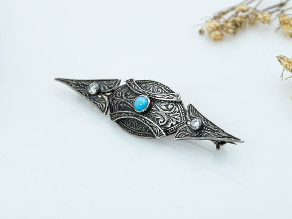 Byzantine Arrow Sterling Silver Brooch, Turquoise… - image 4