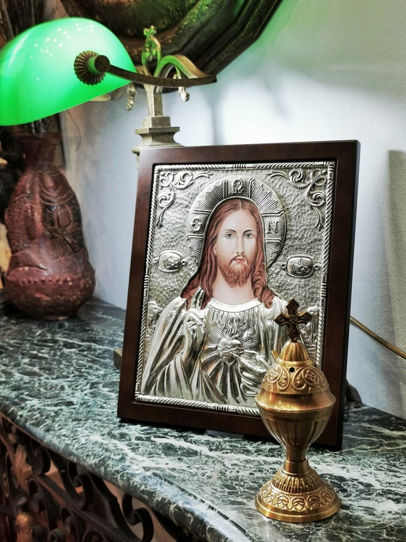 Sacred Heart of Jesus Silver Wall Hang Icon Plaque Jesus Religious
