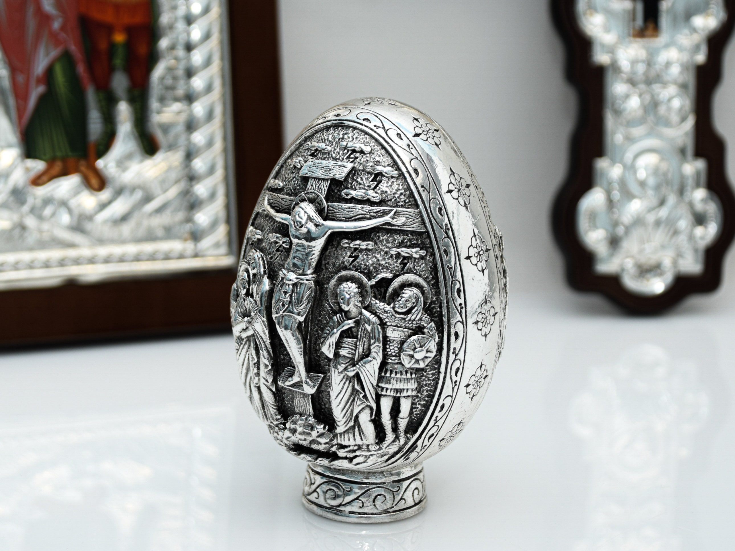 Orthodox Russian Christian Faberge Style Egg Silver Icon Home Altar orthodox-russian-christian-faberge-style-egg-silver-icon-home-altar