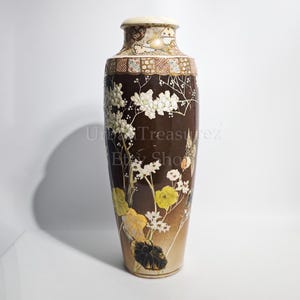 42cm Fine Satsuma Vase Floral Cherry Trees & Bird, Antique Tall Japanese Vase, Meiji Period, Japonisme Decor Style, Eclectic Home Decor