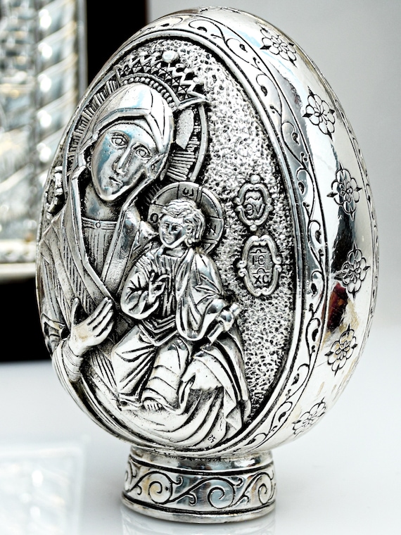 Orthodox Russian Christian Faberge Style Egg Silver Icon Home Altar orthodox-russian-christian-faberge-style-egg-silver-icon-home-altar