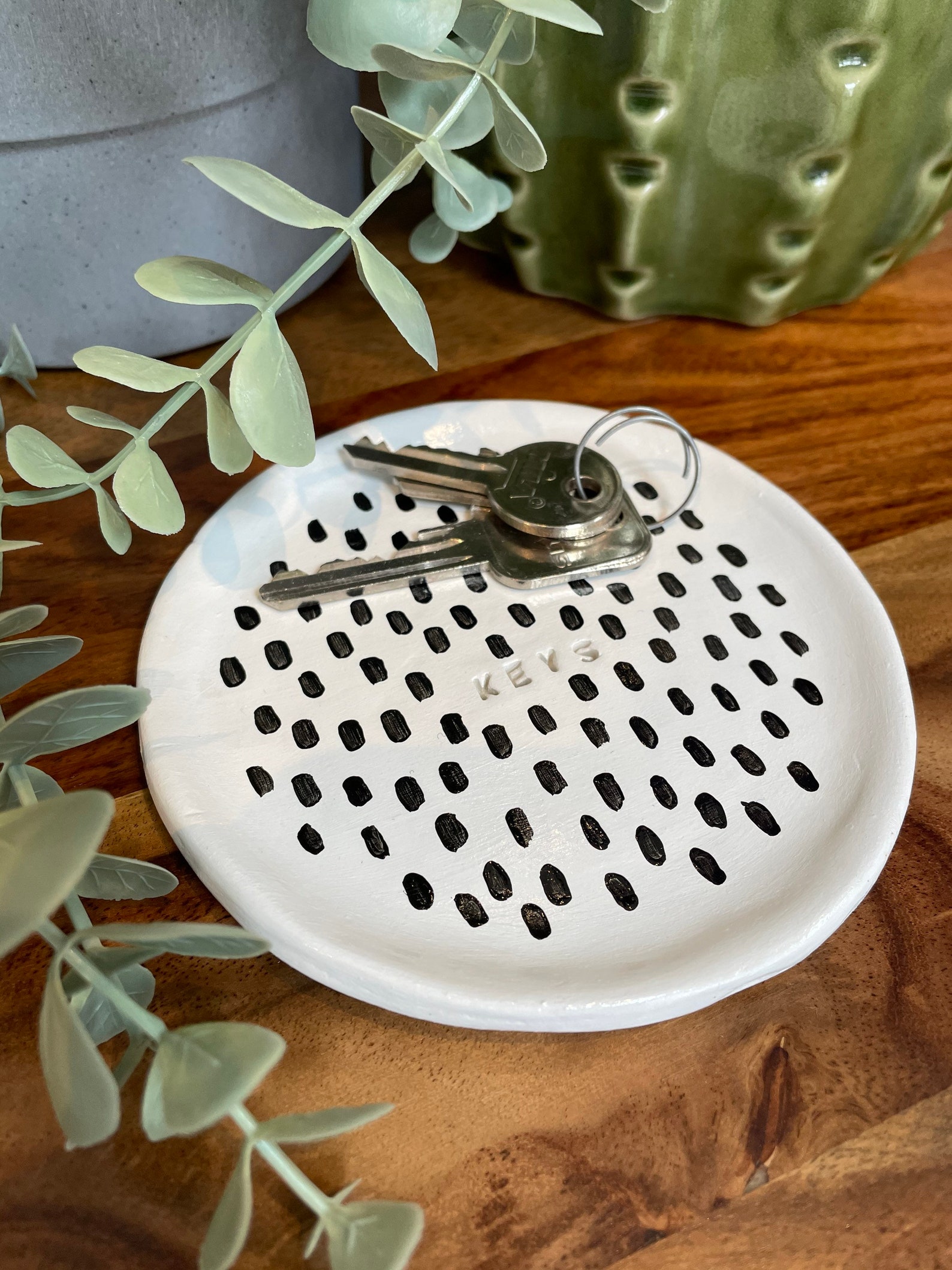 Handmade key dish /dot monochrome clay keys plate /new Etsy