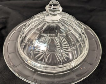 Vintage Anchor Hocking Round Glass Lidded Domed Butter Dish Butter Pats