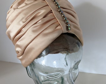 Pink Turban-style Formal Hat with Rhinestones by Ann Farkas