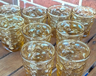 Milano Honey Gold Glass by Anchor Hocking Lowball Juice Whiskey Bar Kitchen Crinkled Glass