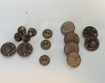 Vintage Metal Patterned Buttons Gold Anchors Stripes Florets Knots