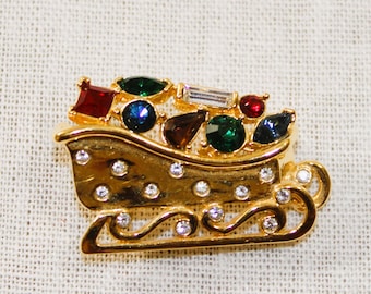 Vintage Monet Santa's Sleigh Christmas Brooch