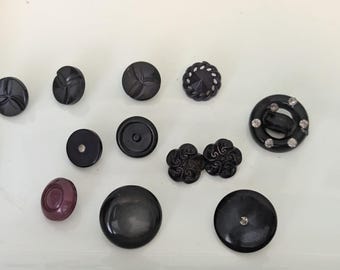 Vintage Molded Plastic Buttons Black