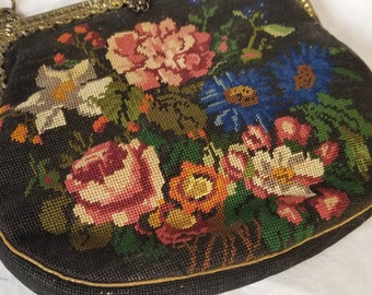 Vintage Woven Flowery Cocktail Purse with Chain 7x6