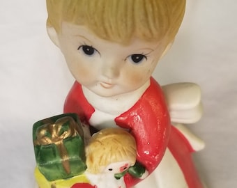 Vintage Homeco Christmas Figurine Girl with Gifts