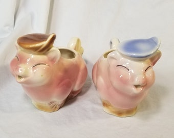 Vintage Spaulding Ceramic Pink Pig Creamer (1) Blue Hat or Brown Hat