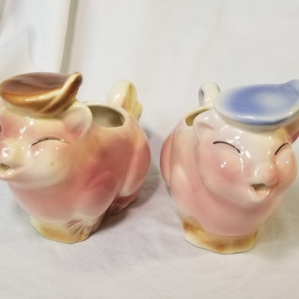 Vintage Spaulding Ceramic Pink Pig Creamer (1) Blue Hat or Brown Hat