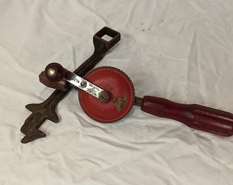 Vintage Hand Crank Drill and Offset Multi-wrench