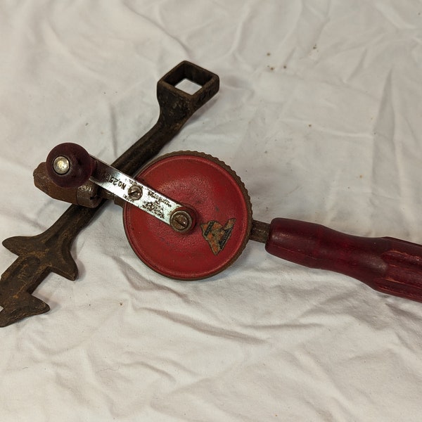 Vintage Hand Crank Drill and Offset Multi-wrench