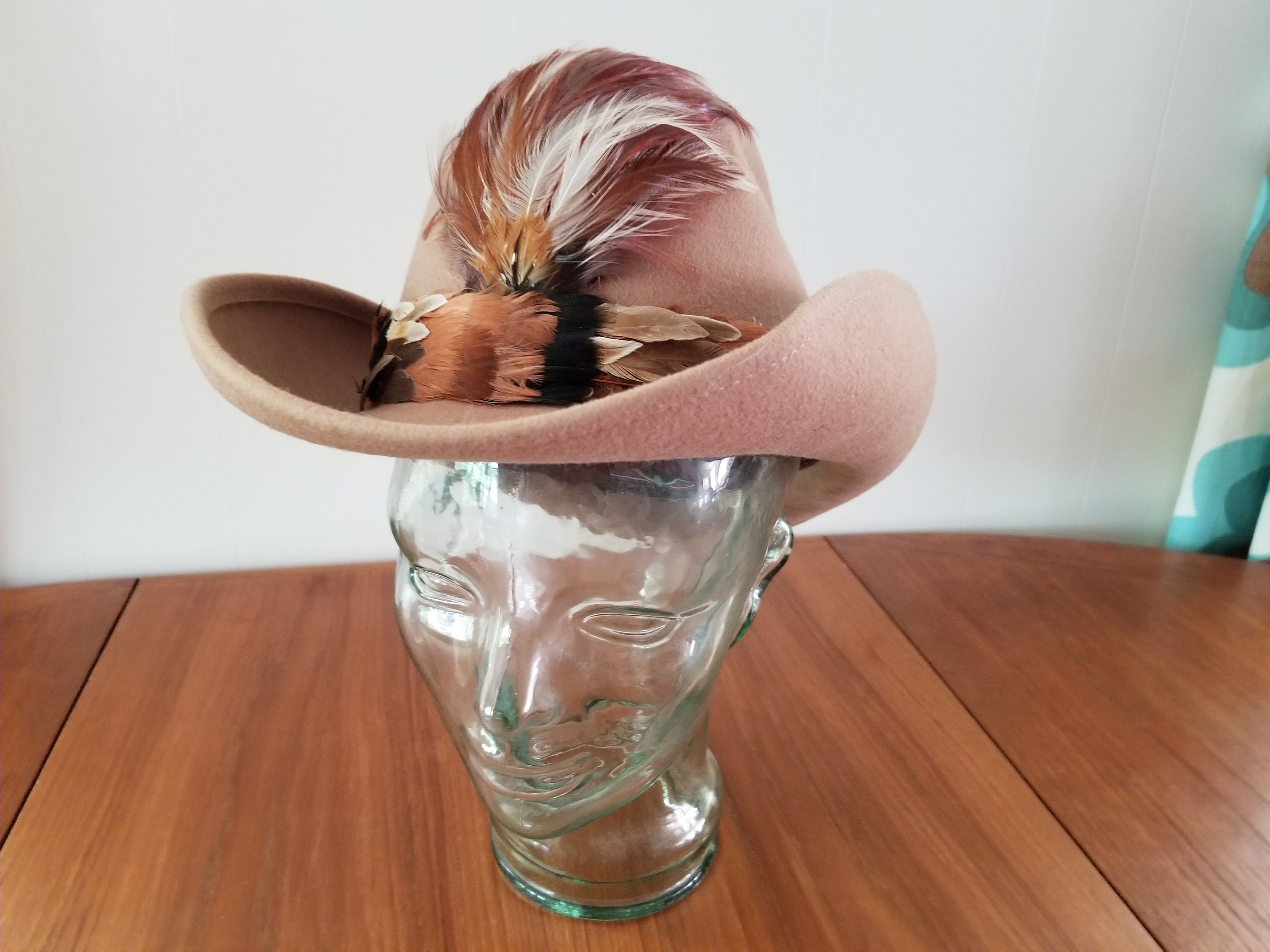 Vintage Bollman Doeskin Felt Cowgirl Hat With Feathers - Etsy