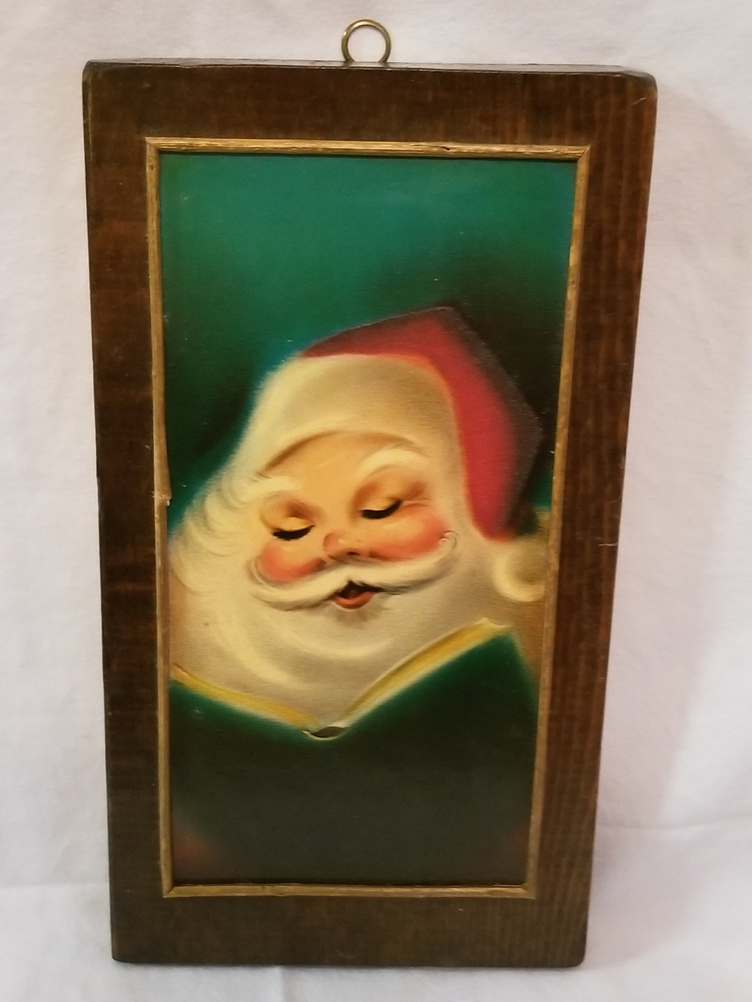 Vintage Santa Wall Hanging on Wood Etsy