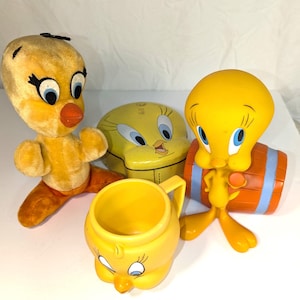 Vintage Tweety Bird Collectibles Stuffed Cup Tin Coin Bank