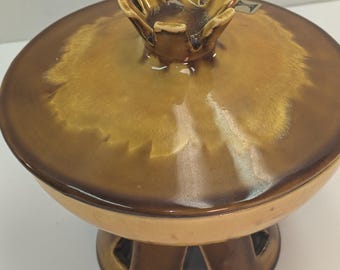 Vintage Haeger USA 707-S Marigold Agate Covered Dish MCM Mid-Century