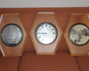 MCM Wall Clock Set: Lionel Barrymore Boat Pictures, Westclox (Non-Working)