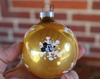 Hand-painted 1980 Glass Ball Christmas Tree Ornament Chicken Snowflakes Bear Mouse Turtle