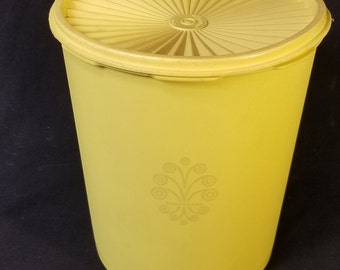 Vintage Tupperware Servalier Yellow Canister with Pale Sunburst Design