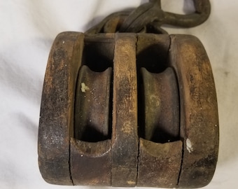 Vintage Double Drum Farm Pully Farmhouse Industrial Lighting