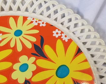 Vintage Groovy Flowered Serving Tray Lattice Edges by Kitchen King