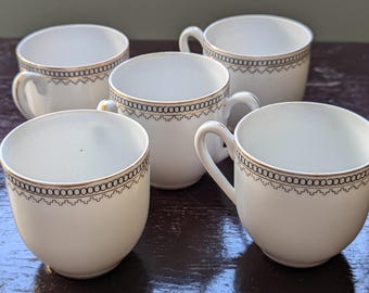 Okwan China Demitasse Tea Cups: Hand Painted Black and Gold, Set of 5