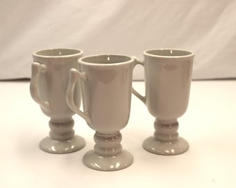 Set of 3 Vintage Hall Pottery Footed Irish Coffee Mugs all Cream Colored