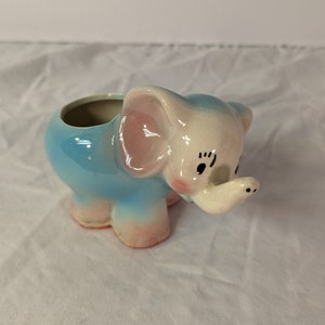 1950s Era Little Blue Elephant Planter Ceramic