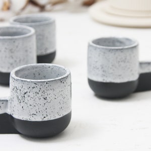 Ceramic espresso cup in black and white glaze and black dots.unique coffee mug,Modern cups,Housewarming gift,wedding gift,Modern tableware