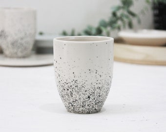 Ceramic cappuccino cup in white and black dots pattern.Cappucino cup,wedding gift,Modern coffee Cup,christmas gift, Housewarming gift,