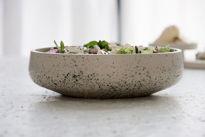 Ceramic large salad bowl in white and black dots.Modern tableware,Serving bowl,elegant bowl,Ceramic rustic bowl,Pasta bowl,Housewarming Gift image 5