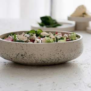Ceramic large salad bowl in white and black dots.Modern tableware,Serving bowl,elegant bowl,Ceramic rustic bowl,Pasta bowl,Housewarming Gift image 6