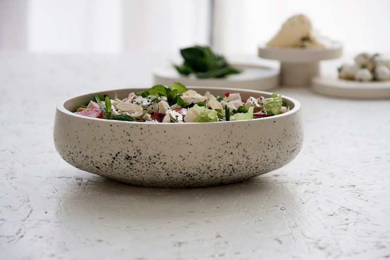 Ceramic large salad bowl in white and black dots.Modern tableware,Serving bowl,elegant bowl,Ceramic rustic bowl,Pasta bowl,Housewarming Gift image 6