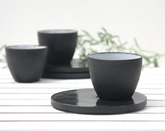 Ceramic espresso cup with saucer in black.unique coffee mug,Modern Espresso Cup,christmas gift,Housewarming gift,Modern tableware,coffe set