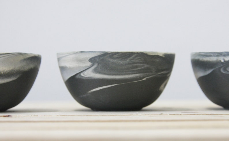 Set of three little bowls in marble black and white with glossy glaze.modern and urban look. image 3