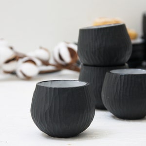 Hand-carved ceramic espresso cup with saucer in black.unique coffee mug,Modern Espresso Cups,christmas gift,unique gift,Housewarming gift image 5