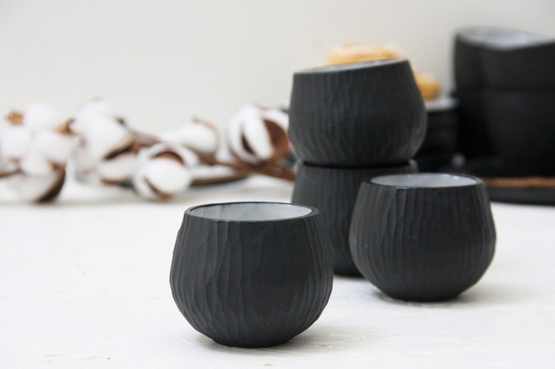 Hand-carved ceramic espresso cup with saucer in black.unique coffee mug,Modern Espresso Cups,christmas gift,unique gift,Housewarming gift image 5