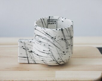 Ceramic espresso cup in white and black lines pattern. Great as a gift for coffe lovers. Espresso mug, Coffee cup,Modern coffee cup.