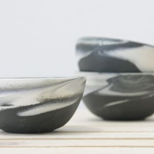 Set of three little bowls in marble black and white with glossy glaze.modern and urban look. image 2