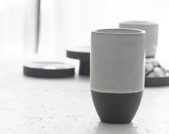 Ceramic tumbler in black and white glaze.Ceramic mug,Modern tumbler, Ceramic Coffee Mug,wedding gift,Housewarming gift,flower vase,handmade