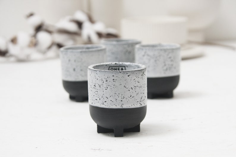 Ceramic small espresso cup in black and white and black dots.Modern tableware,wedding gift,housewarming gift,coffee cup set,nordic homedecor image 1