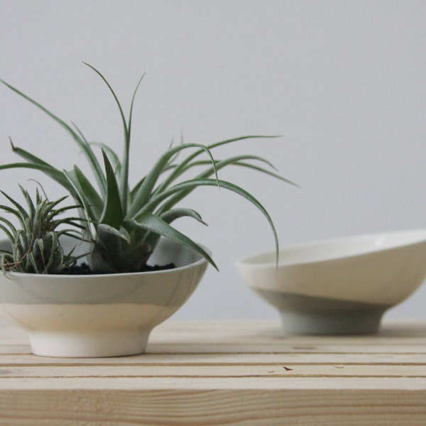 Ceramic bowl in gray and white. ceramic planter, salt and pepper, ceramic candle holder