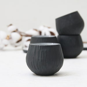 Hand-carved ceramic espresso cup with saucer in black.unique coffee mug,Modern Espresso Cups,christmas gift,unique gift,Housewarming gift image 7