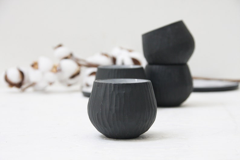 Hand-carved ceramic espresso cup with saucer in black.unique coffee mug,Modern Espresso Cups,christmas gift,unique gift,Housewarming gift image 7