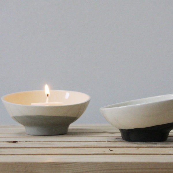 Ceramic bowl in white and black. ceramic planter, ceramic dipping bowl, ceramic candle holder